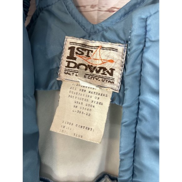 Vtg 1st Down Salt Lake city Utah snowpants Ski Bibs Blue Mens Large 29/36 inseam - Picture 3 of 9